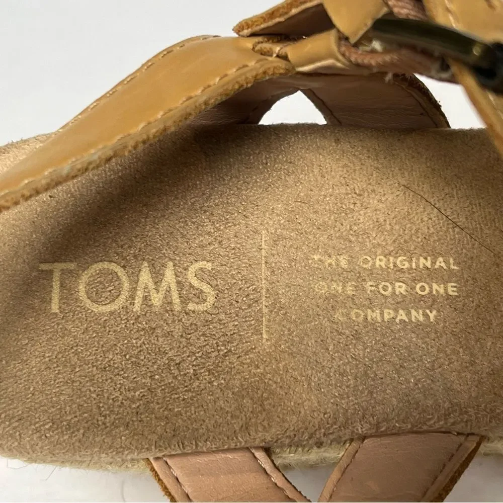 Toms Women's Braided Wedge Espadrille Sandals Light Tan Size 6 Canvas Straps